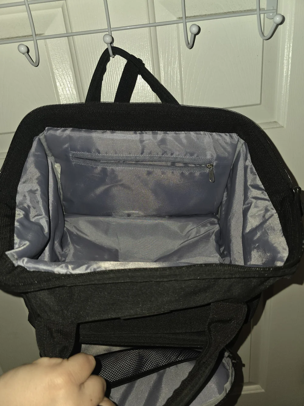 Black Insulated Backpack Cooler with White Geometric Front